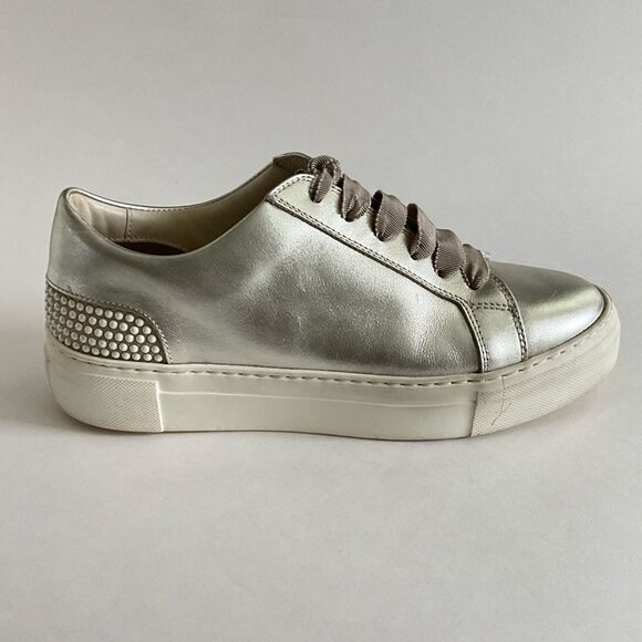 AGL Attilio Giusti Lembrodi Leather Platform Sneaker Faux Pearl Embellished 39.5 - Picture 2 of 12